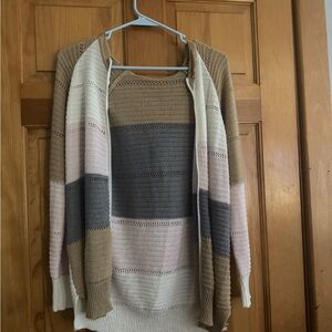 Striped Knit Zip-up Sweater